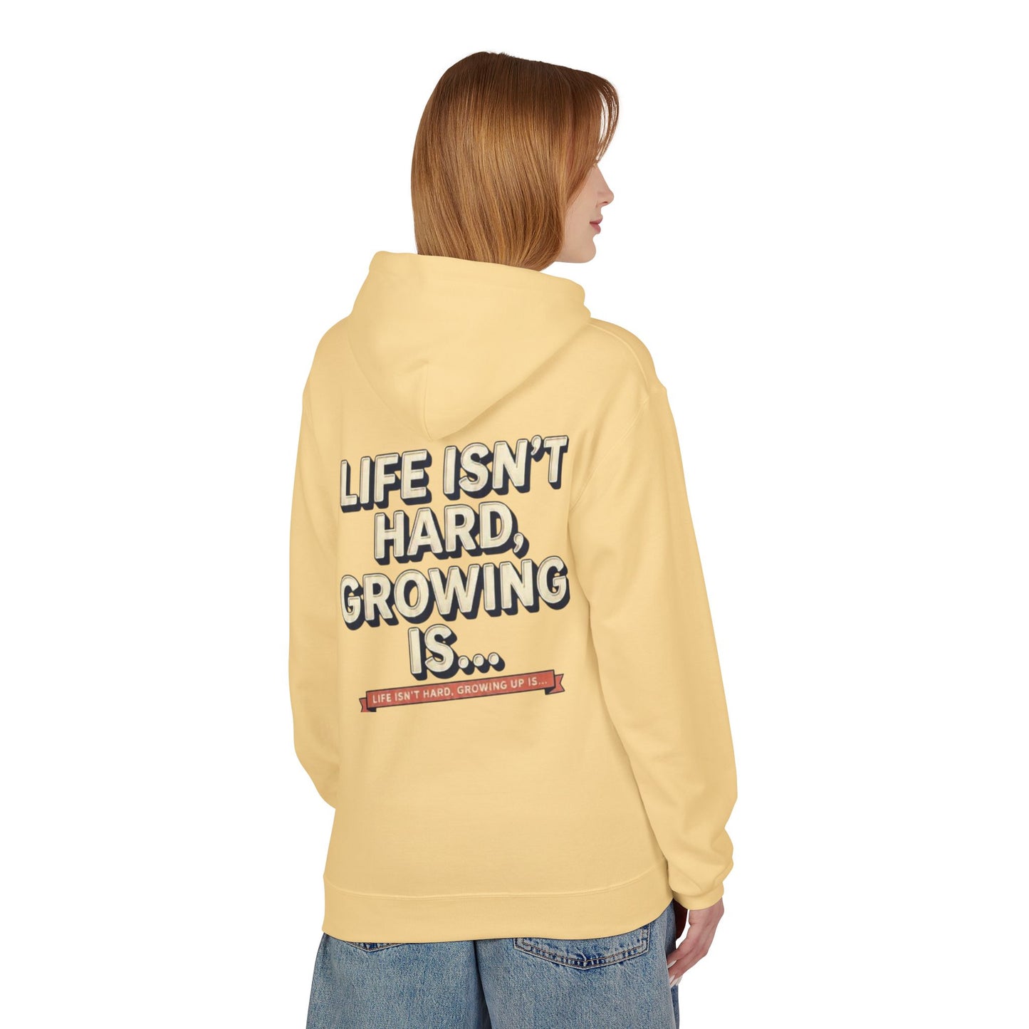 M&M Growth Hoodie — "life isn't hard, growing is..." Inspirational Fleece Hoodie